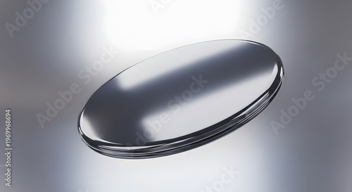 Sleek Highly Reflective Metallic Silver Oval Disc Floating on Gradient Background