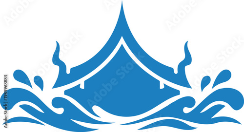 Minimal Thai Temple Roof Silhouette with Water Splash Elements in Clean Line Composition