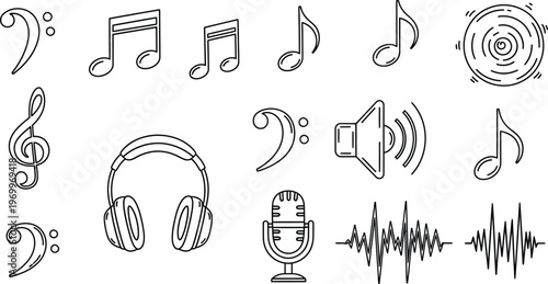 A collection of music related icons and symbols