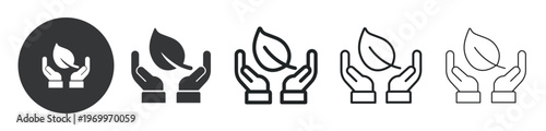 Hands Protecting Leaf thin line and solid icon. Multi series icon. Web minimal icon