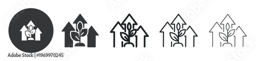 Green Growth Trend thin line and solid icon. Multi series icon. Web minimal icon