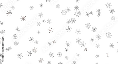 Seamless pattern of snowflakes on white background. Winter holiday snow illustration for design, wa