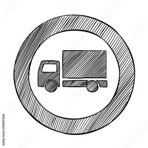 truck traffic sign vector line art hand drawn illustration