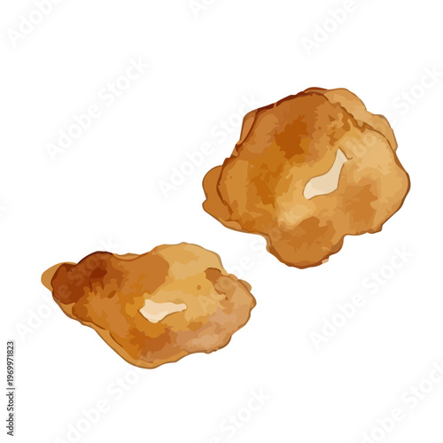 Watercolor-style Japanese karaage fried chicken illustration, crispy soy ginger chicken ／ 水彩唐揚げ