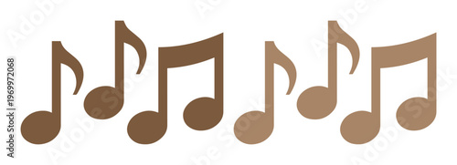 Brown musical notes vector set, decorative eighth note icons in earth tones, rhythmic melody symbols for graphic design and audio branding