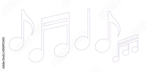 Minimalist music notes vector set, thin purple outline musical symbols, elegant melody icons for creative sound design and artistic compositions