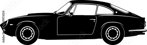 Vintage sports car, classic automobile, black silhouette, vector illustration, car icon
