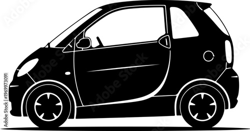 Black car, smart car, city car, vehicle icon, side view