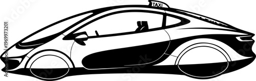 Black taxi car, vector silhouette, modern sedan, transportation icon
