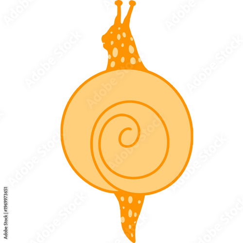 Cute Orange Snail Top View Cartoon Illustration Minimal Flat Style