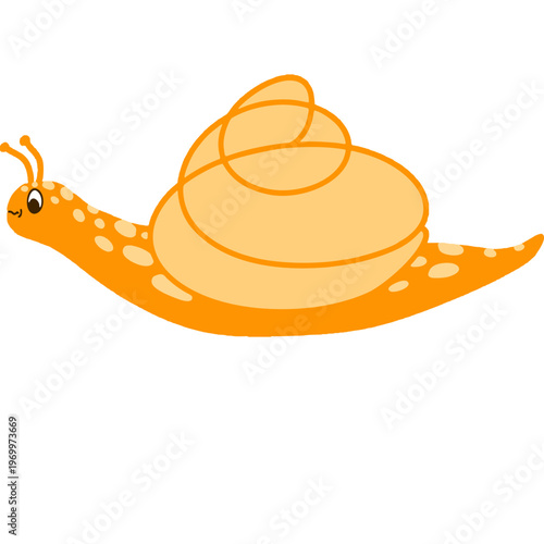 Cute Orange Snail Side View Cartoon Illustration Minimal Flat Style
