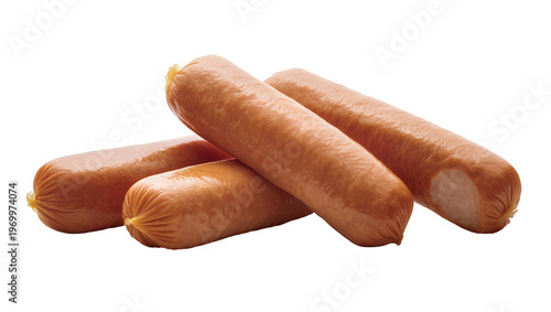Schilderij op canvas Smoked sausages overlapping, displaying meaty texture and casing details