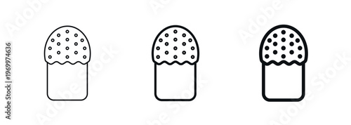 Sweet Easter bread with a rounded glazed top and decorative sprinkles. Icon in thin, regular, bold outline styles. Festive food. For holiday themes, bakery visuals. Orthodox Christianity. Vector