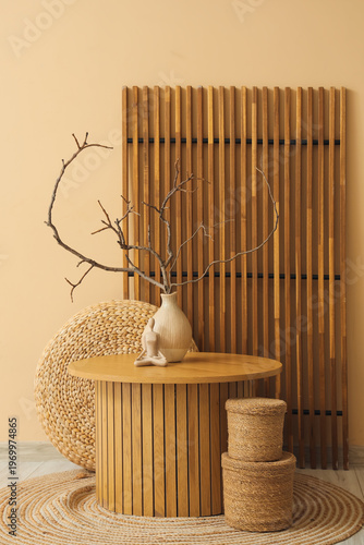 Interior of room with woode...