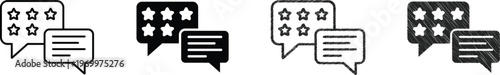Customer feedback and rating icons set with star review and chat bubble symbols, user experience evaluation and testimonial concept, minimal line and solid vector