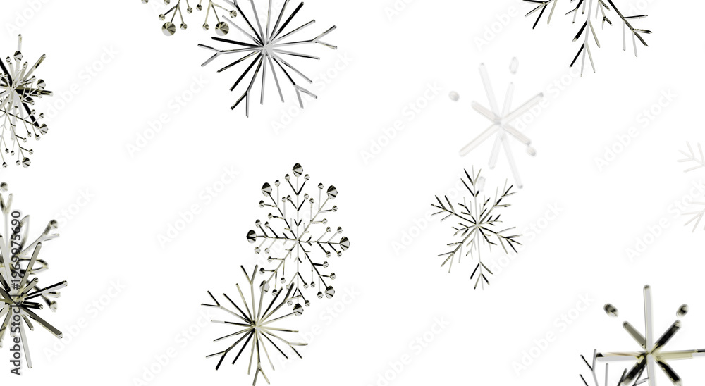 Obraz premium Elegant silver snowflake design on a white backdrop, perfect for winter and holiday themes.