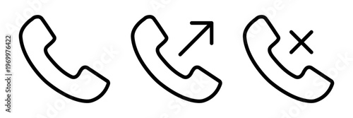 Phone Call Icons – Incoming and Missed Call Line Outline Symbols