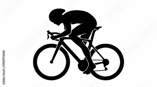 Black silhouette of a professional cyclist riding a racing bicycle in a time trial position on a white background.