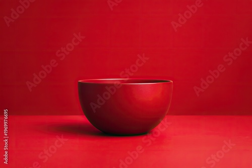 A simple, empty, matte red bowl sits centered on a vibrant, monochromatic red background