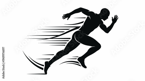 Dynamic black silhouette of a runner in motion with speed lines, symbolizing quickness, athleticism, and rapid movement.