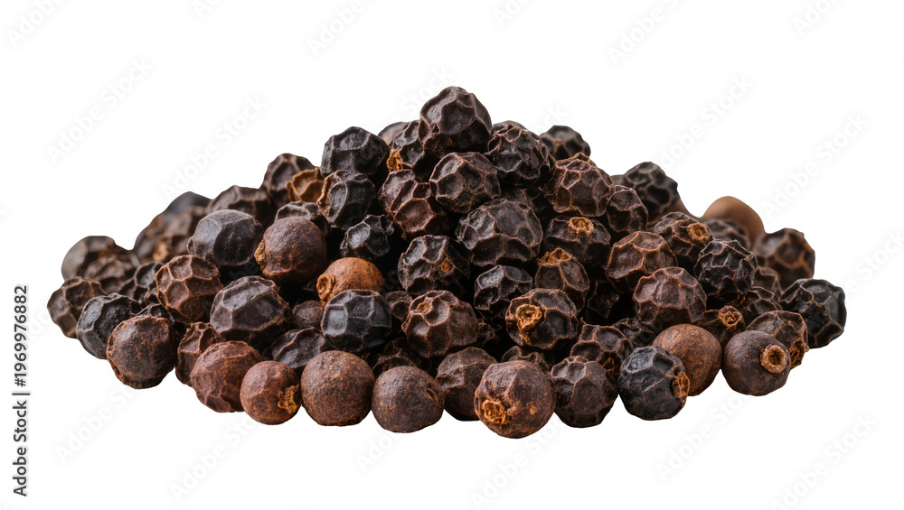 Fototapeta premium Pile of dark brown black peppercorns, scattered culinary spice for cooking