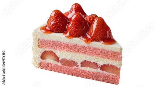 Foto Strawberry shortcake slice layered sponge cake cream, and fresh red berries
