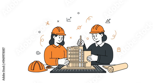 Two girls in hats work on a small house for a big new city build plan