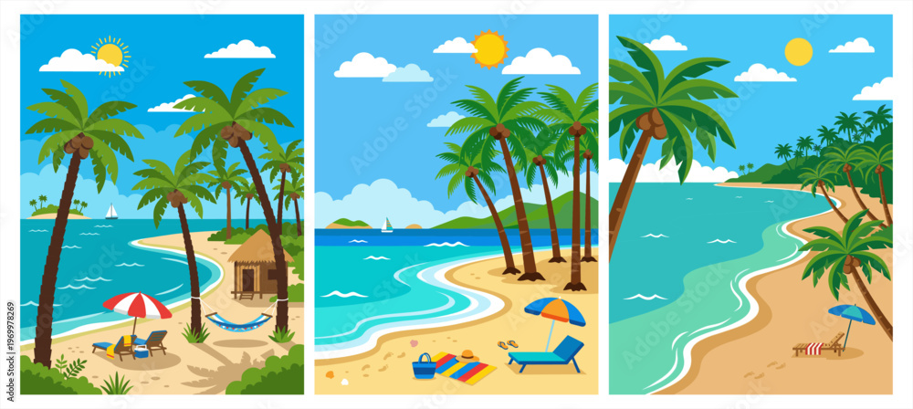 Obraz premium tropical beach with palm trees and starfish