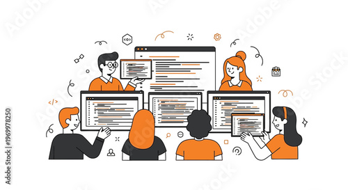 Group of students learning computer code at a tech workshop for web development career