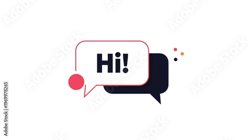 Simple greeting and communication concept showing two overlapping speech bubbles with a friendly hi message in the center.