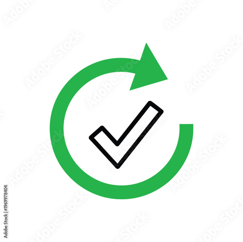 Green circular arrow with black checkmark illustrator design