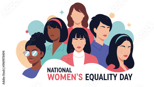 Diverse group of women standing together to celebrate National Womens Equality Day representing unity and female empowerment.