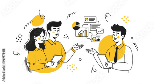 Pro guy shows a man and wife a bank plan and a chart of data