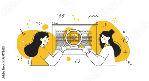 SEO Marketing Women Team Research Keywords Web Search Engine Optimization Data Analysis Growth Strategy Planning Process