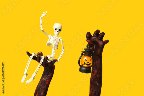 Hands of zombie with skelet...