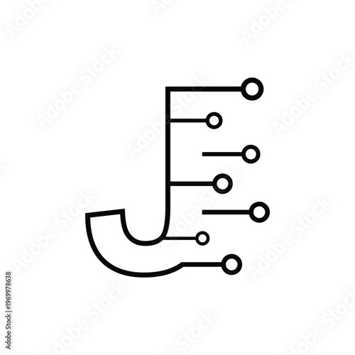 Modern J logo with digital circuit lines, tech style, clean geometric vector design.