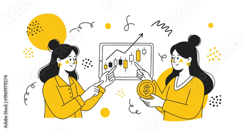 Business women analyze stock market growth data chart on tablet for successful investment planning and strategy