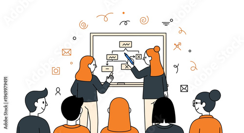 A team work plan idea talk show chart girl boy boss staff job task art