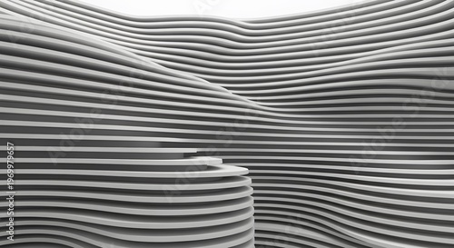 Abstract Landscape of Layered Wavy White Grey Stripes Topographical Map Design