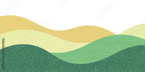 Abstract wavy landscape background with textured green and yellow layers in a modern minimalist style vector illustration