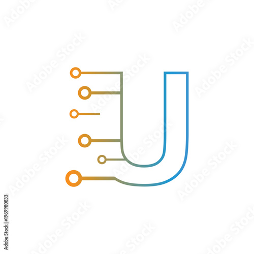 Modern U logo with digital circuit lines, tech style, clean geometric vector design.