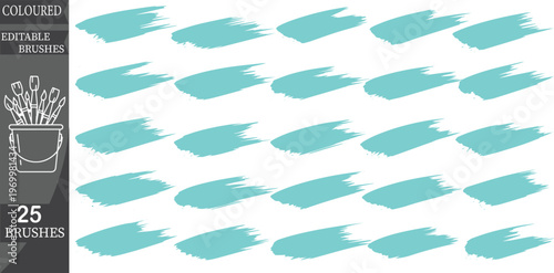 coloured editable brushes, 25 paint brushes, vector graphics, digital art supplies