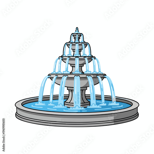 Multi-tiered gray fountain with water cascading into a circular basin