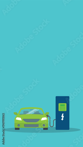 Electric Car Charging Station Vector Illustration Clean EV Energy Concept Eco Transportation Battery Power Flat Design	