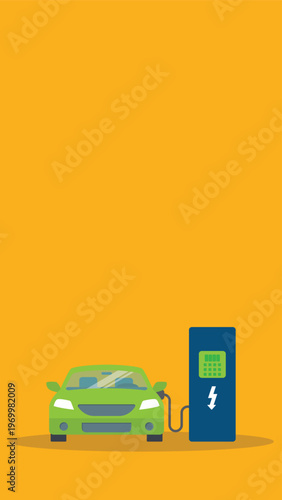 Electric Car Charging Station Vector Illustration Clean EV Energy Concept Eco Transportation Battery Power Flat Design	