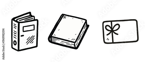 Black and white line art books and gift card