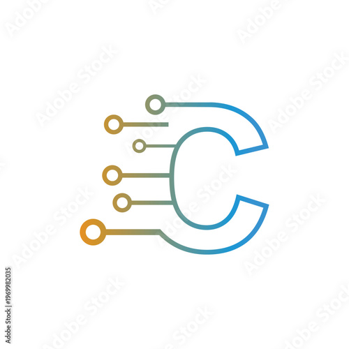 Modern C logo with digital circuit lines, tech style, clean geometric vector design.