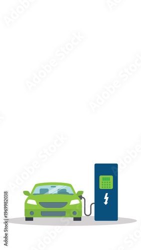 Electric Car Charging Station Vector Illustration Clean EV Energy Concept Eco Transportation Battery Power Flat Design	