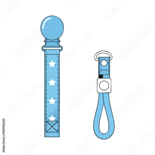 Two baby pacifier clips, one with stars, on a white background
