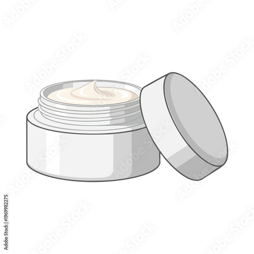 Simple open cream jar with a swirled dollop of product and detached lid